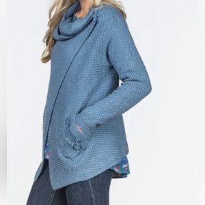 Matilda Jane Envision This women’s blue knit cowl neck sweater cardigan